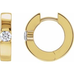 14K Yellow Gold Lab Diamond Single Stone Hinged Huggie Hoop Earrings