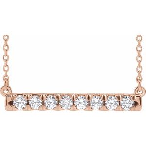 14K Rose Gold Lab Diamond French Set Bar Necklace