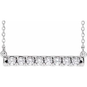 14K White Gold Lab Diamond French Set Bar Necklace