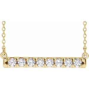 14K Yellow Gold Lab Diamond French Set Bar Necklace