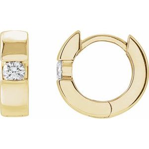 14K Yellow Gold Lab Diamond Single Stone Hinged Huggie Hoop Earrings