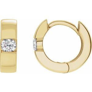 14K Yellow Gold Lab Diamond Single Stone Hinged Huggie Hoop Earrings