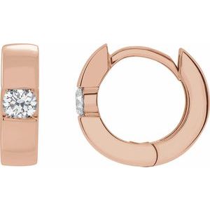 14K Rose Gold Lab Diamond Single Stone Hinged Huggie Hoop Earrings