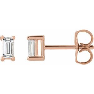 14K Rose Gold Straight Baguette Lab Diamond Stud Earrings