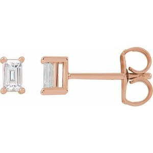 14K Rose Gold Straight Baguette Lab Diamond Stud Earrings