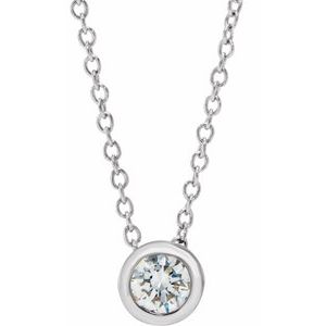 14K White Gold Round Bezel Set Solitaire Diamond Necklace