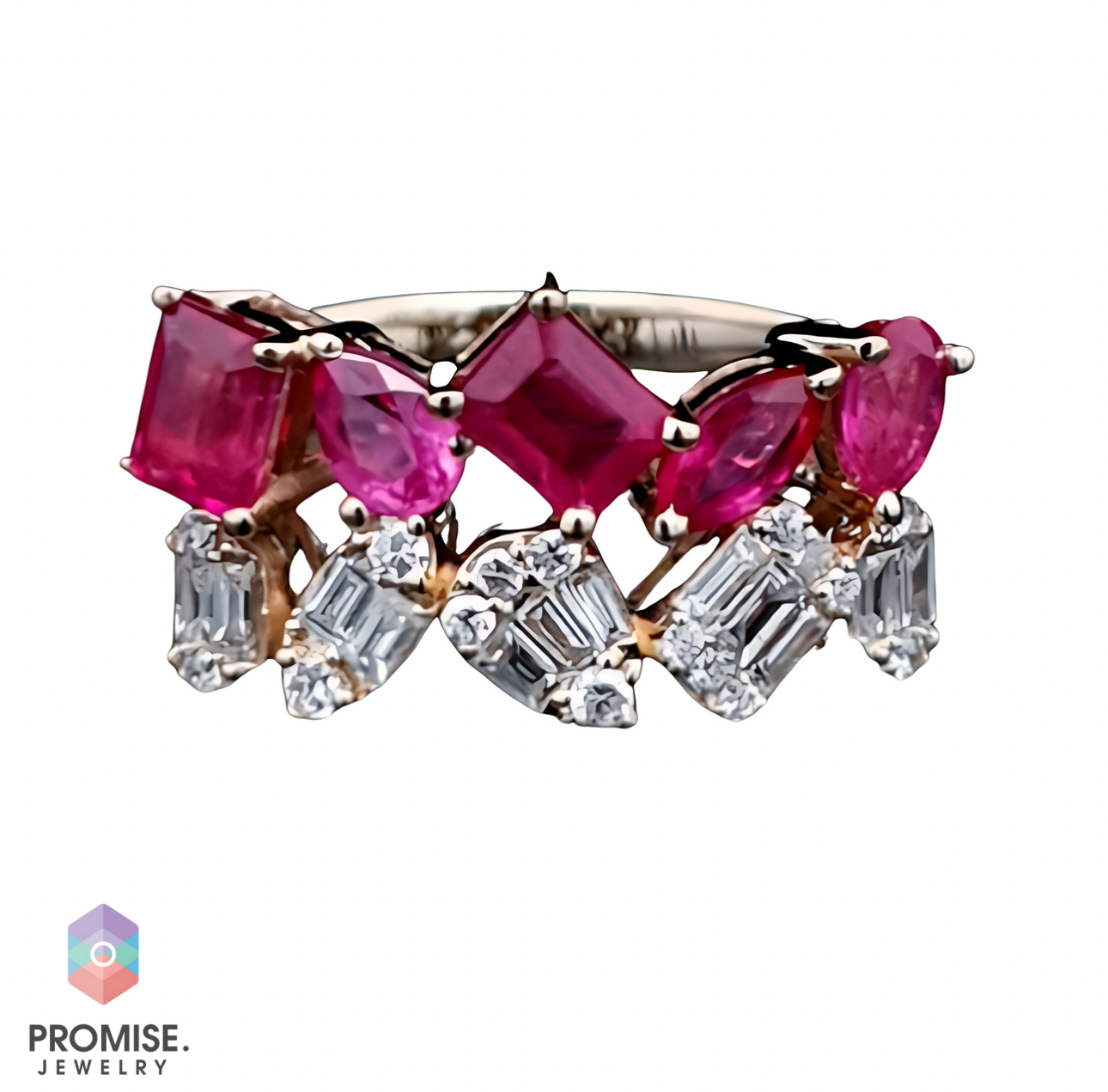 Multishape Ruby And Diamond Ring
