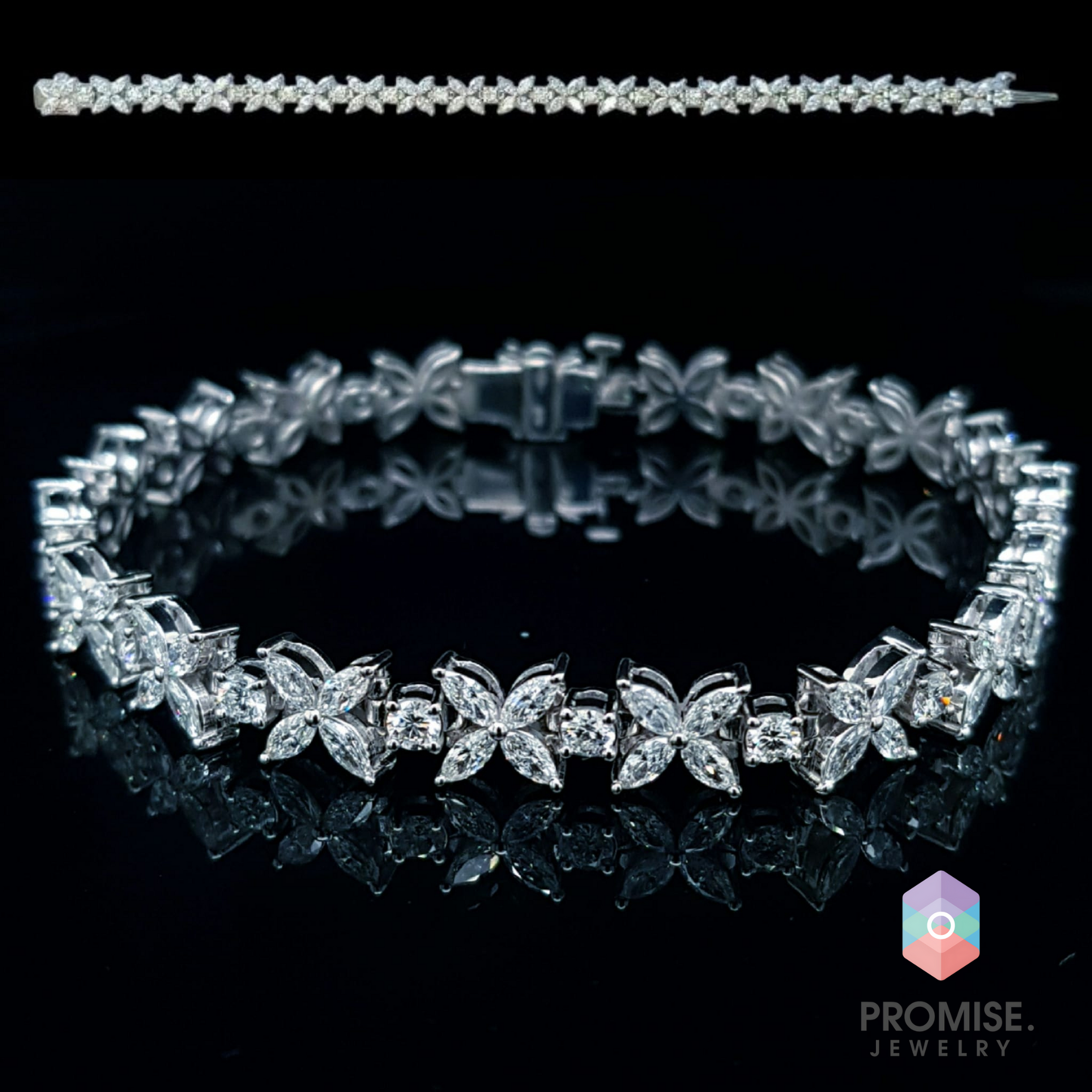 Infinite Elegance petal diamond bracelet on black background