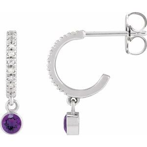 White Gold Natural Amethyst and Diamond Hoop Earrings