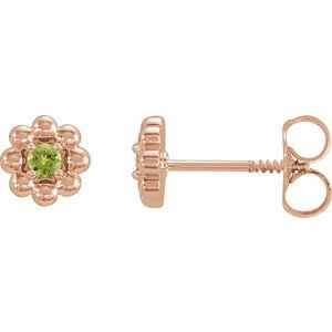 Rose Gold August Natural Peridot Petite Flower Birthstone Stud Earrings