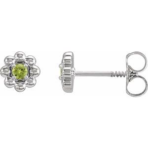 White Gold August Natural Peridot Petite Flower Birthstone Stud Earrings