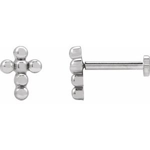 14K White Gold Beaded Cross Stud Earrings