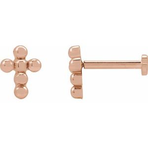 14K Rose Gold Beaded Cross Stud Earrings