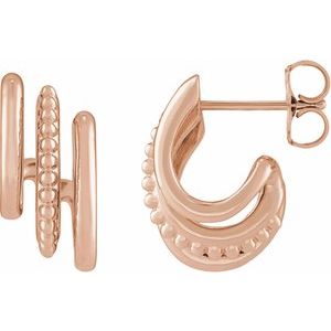 14K Rose Gold Beaded Stacked 15.2 mm Triple J-Hoop Earrings