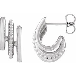 14K White Gold Beaded Stacked 15.2 mm Triple J-Hoop Earrings
