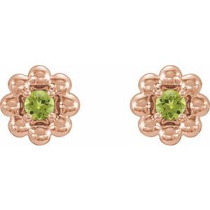 August Natural Peridot Petite Flower Birthstone Stud Earrings pair view in 14K rose gold