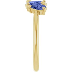 Five-stone natural tanzanite ring side profile in 14K yellow gold