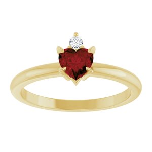 Heart-shaped garnet and diamond ring front view in 14K yellow gold