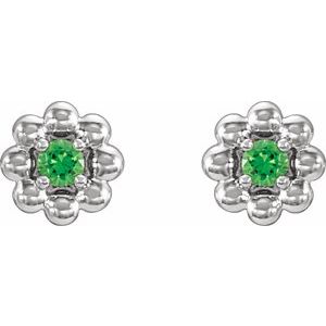 June Lab-Grown Alexandrite Petite Flower Birthstone Stud Earrings pair view in 14K white gold