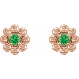 June Lab-Grown Alexandrite Petite Flower Birthstone Stud Earrings pair view in 14K rose gold