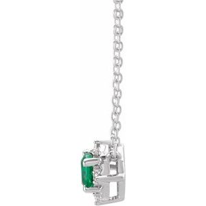 Lab-Grown Emerald and Diamond Halo Necklace side profile in 14K white gold