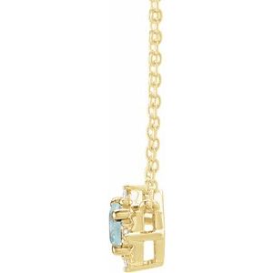 Natural Aquamarine and Diamond Halo Necklace side profile in 14K yellow gold