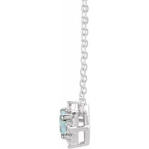 Natural Aquamarine and Diamond Halo Necklace side profile in 14K white gold