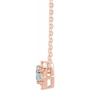 Natural Aquamarine and Diamond Halo Necklace side profile in 14K rose gold