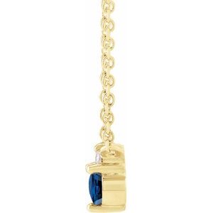 Natural Blue Sapphire and Diamond Necklace side profile in 14K yellow gold