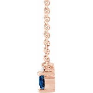 Natural Blue Sapphire and Diamond Necklace side profile in 14K rose gold
