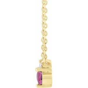 Natural Pink Sapphire and Diamond Necklace side profile in 14K yellow gold