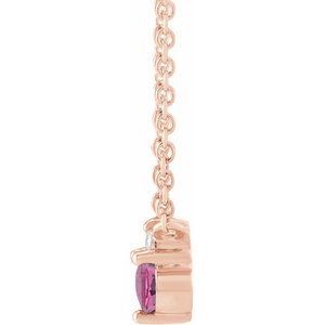 Natural Pink Sapphire and Diamond Necklace side profile in 14K rose gold