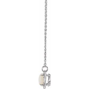 Natural White Opal and Diamond Halo Necklace side profile in 14K white gold