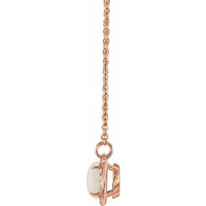 Natural White Opal and Diamond Halo Necklace side profile in 14K rose gold