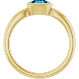 Oval Natural Aquamarine Bezel Solitaire Ring side profile in 14K yellow gold