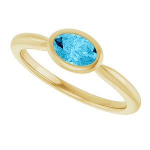 Oval Natural Aquamarine Bezel Solitaire Ring setting profile in 14K yellow gold