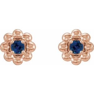 September Natural Blue Sapphire Petite Flower Birthstone Stud Earrings pair view in 14K rose gold