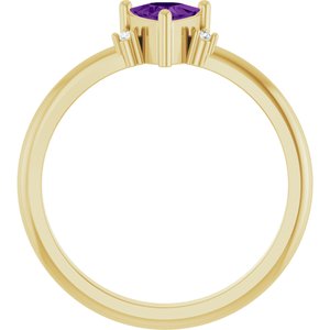 Trillion amethyst and diamond ring rear profile in 14K yellow gold