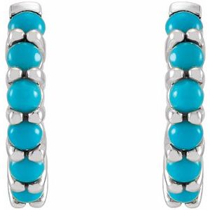 14K white gold natural turquoise cabochon huggie earrings front view