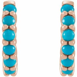 14K rose gold natural turquoise cabochon huggie earrings front view