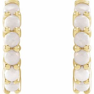 14K yellow gold natural white opal cabochon huggie earrings front view