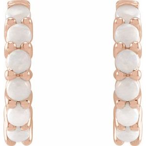 14K rose gold natural white opal cabochon huggie earrings front view