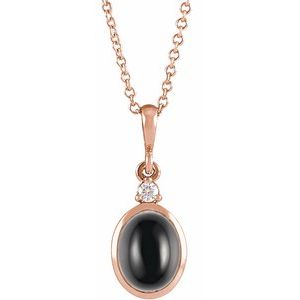 Rose Gold Natural Black Onyx and Diamond Cabochon Necklace