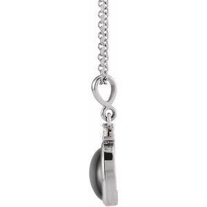 Natural black onyx and diamond cabochon necklace in 14K white gold, alternate view