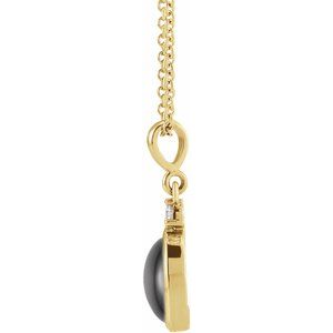 Natural black onyx and diamond cabochon necklace in 14K yellow gold, alternate view