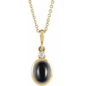 Yellow Gold Natural Black Onyx and Diamond Cabochon Necklace