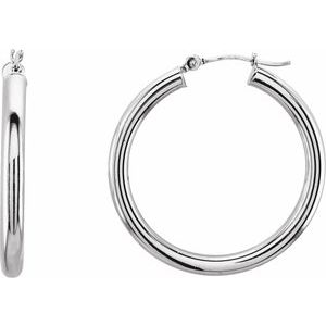 14K White Gold Tube 25 mm Hoop Earrings