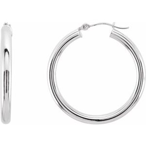 14K White Gold Tube 30 mm Hoop Earrings
