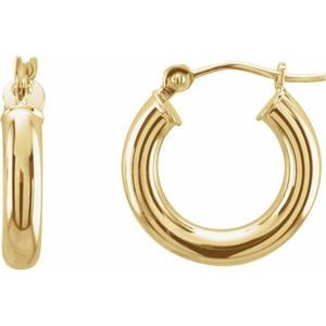 14K Yellow Gold Tube 15 mm Hoop Earrings