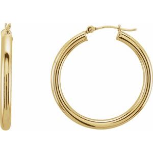 14K Yellow Gold Tube 30 mm Hoop Earrings